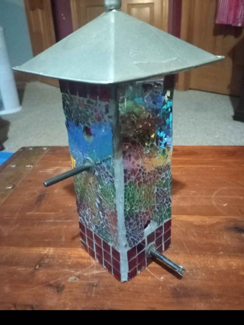Handcrafted Mosaic Glass Bird Feeder - Multicolor